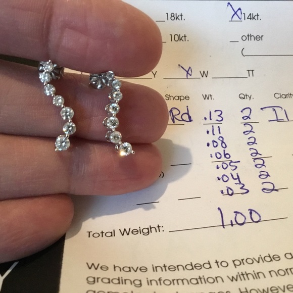 Vintage Kay’s 14k White Gold Diamond Journey Earrings, 1-Carat Total, & Certific - Picture 1 of 14